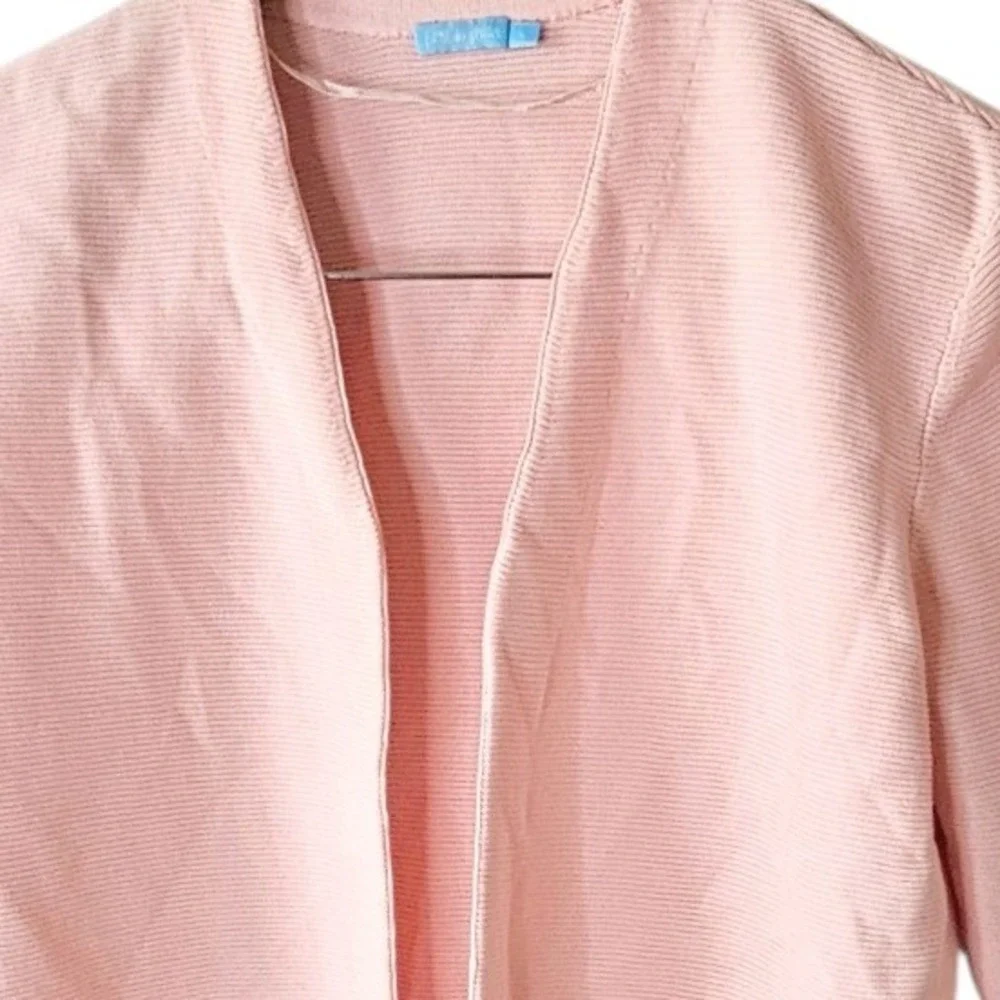 J McLaughlin Pink Cotton Cardigan Sz L Open Front Preppy‎ Sweater